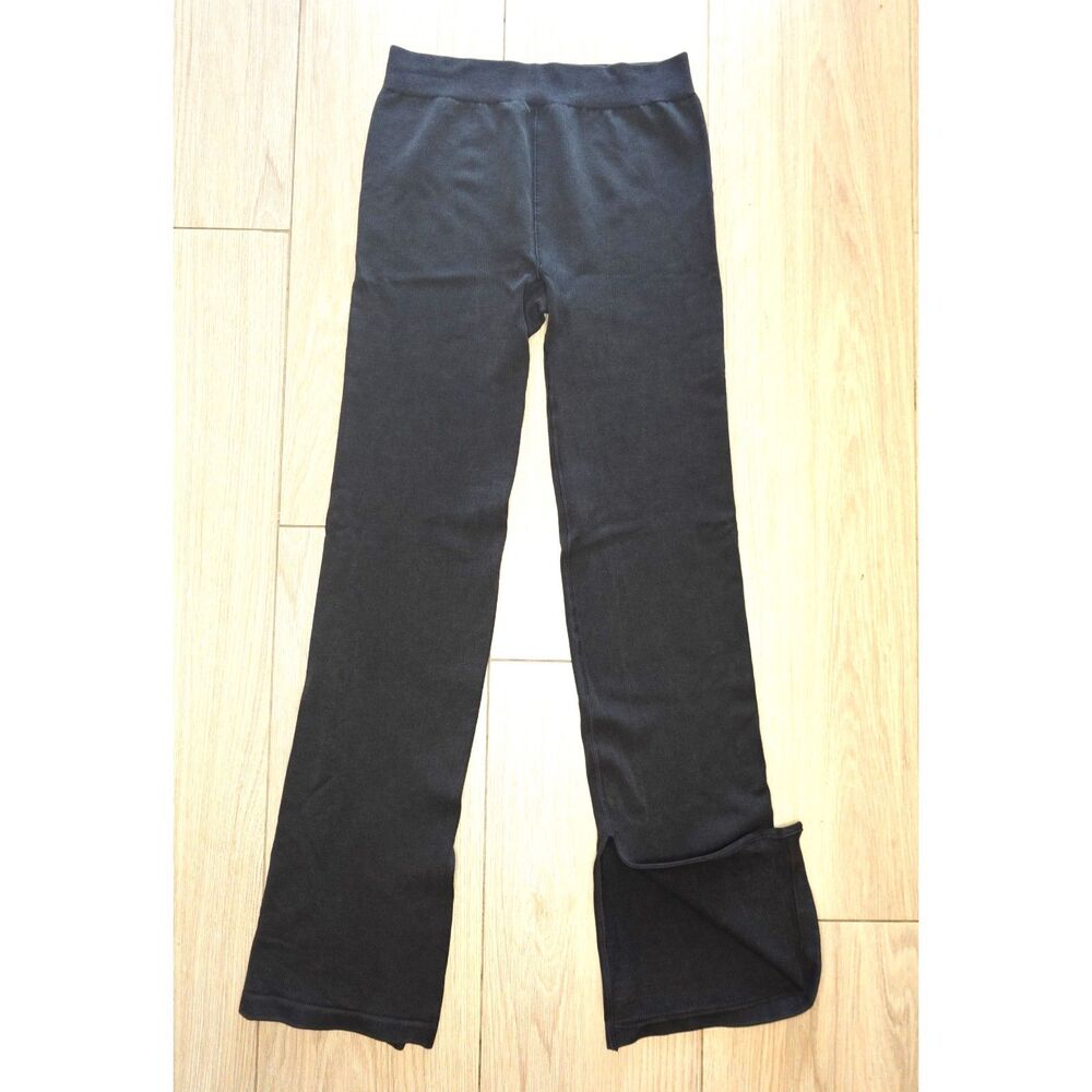 Fabletics Women's Black Pants Seamless Deep Rib High-Waisted Ankle Slit Size L